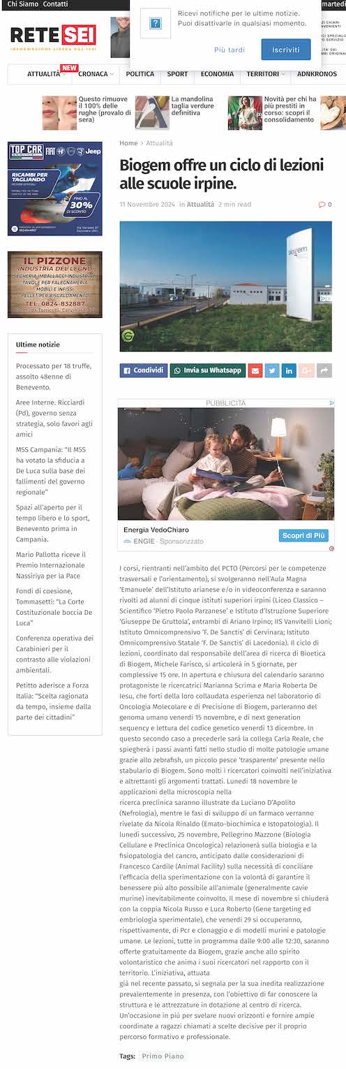 Biogem offre un ciclo di lezioni alle scuole irpine.